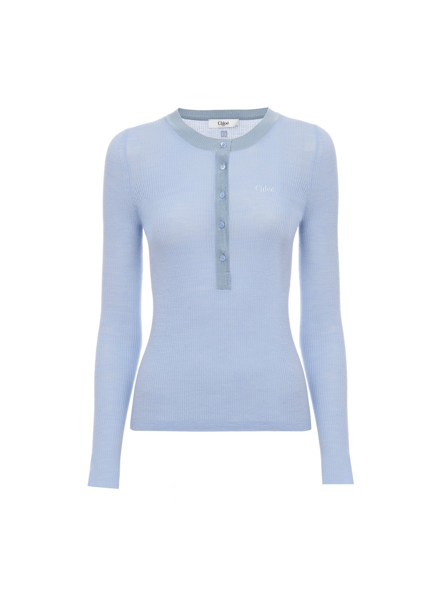 KNITTED HENLEY SHIRT IN SUPERFINE WOOL KNIT - 1
