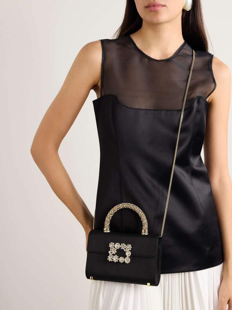 Roger Vivier Flower crystal-embellished satin clutch outlook