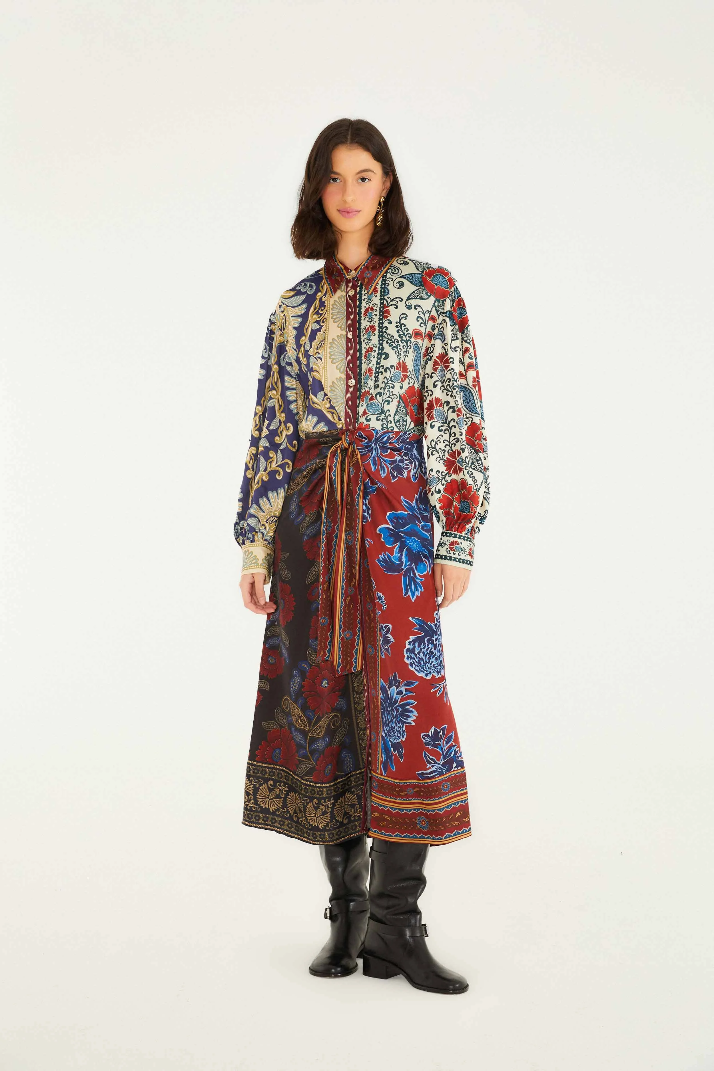 Mixed Navy Winter Lenzing® Ecovero® Viscose Midi Dress - 1