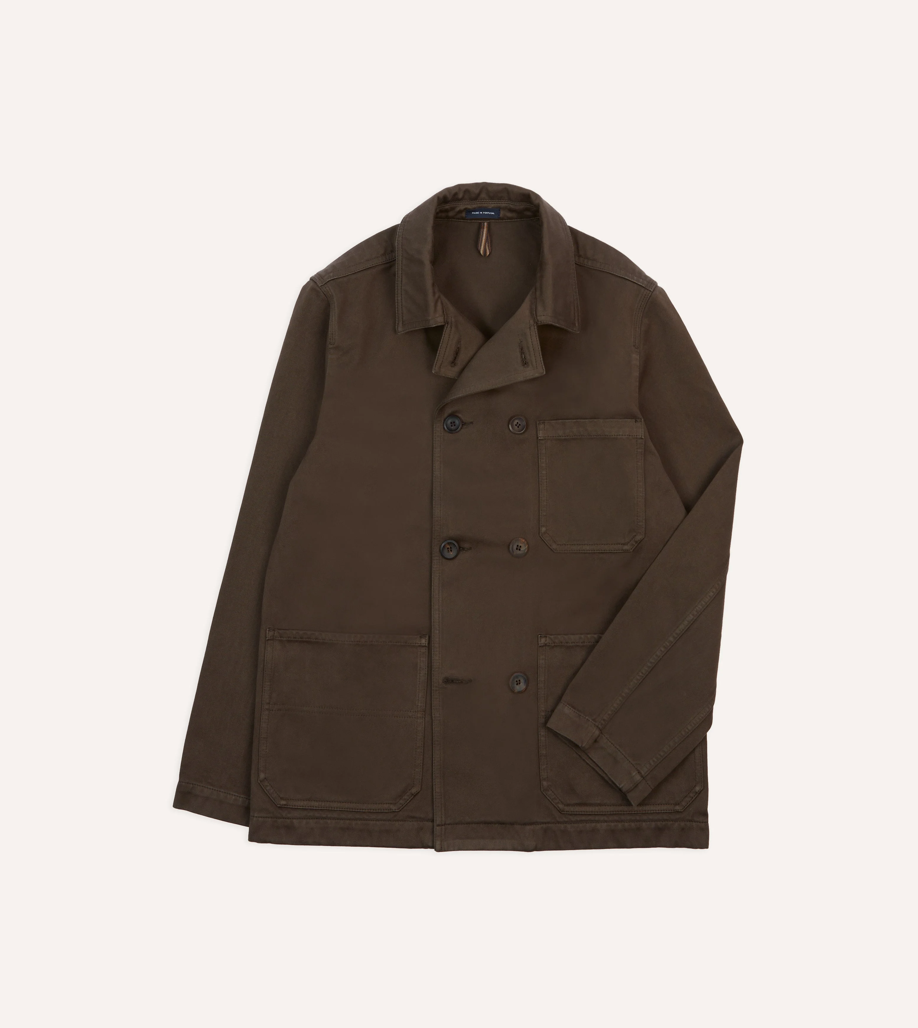 Brown Cotton Double-Breasted Chore Coat - 1