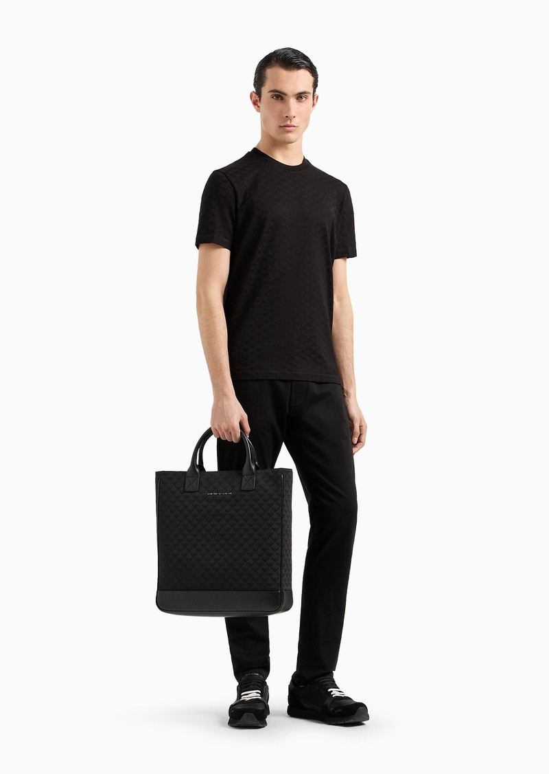 EMPORIO ARMANI Mercerised-jersey T-shirt with all-over jacquard eagle outlook