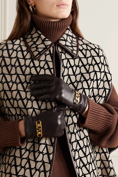 Valentino VLOGO cashmere-lined chain-embellished leather gloves outlook