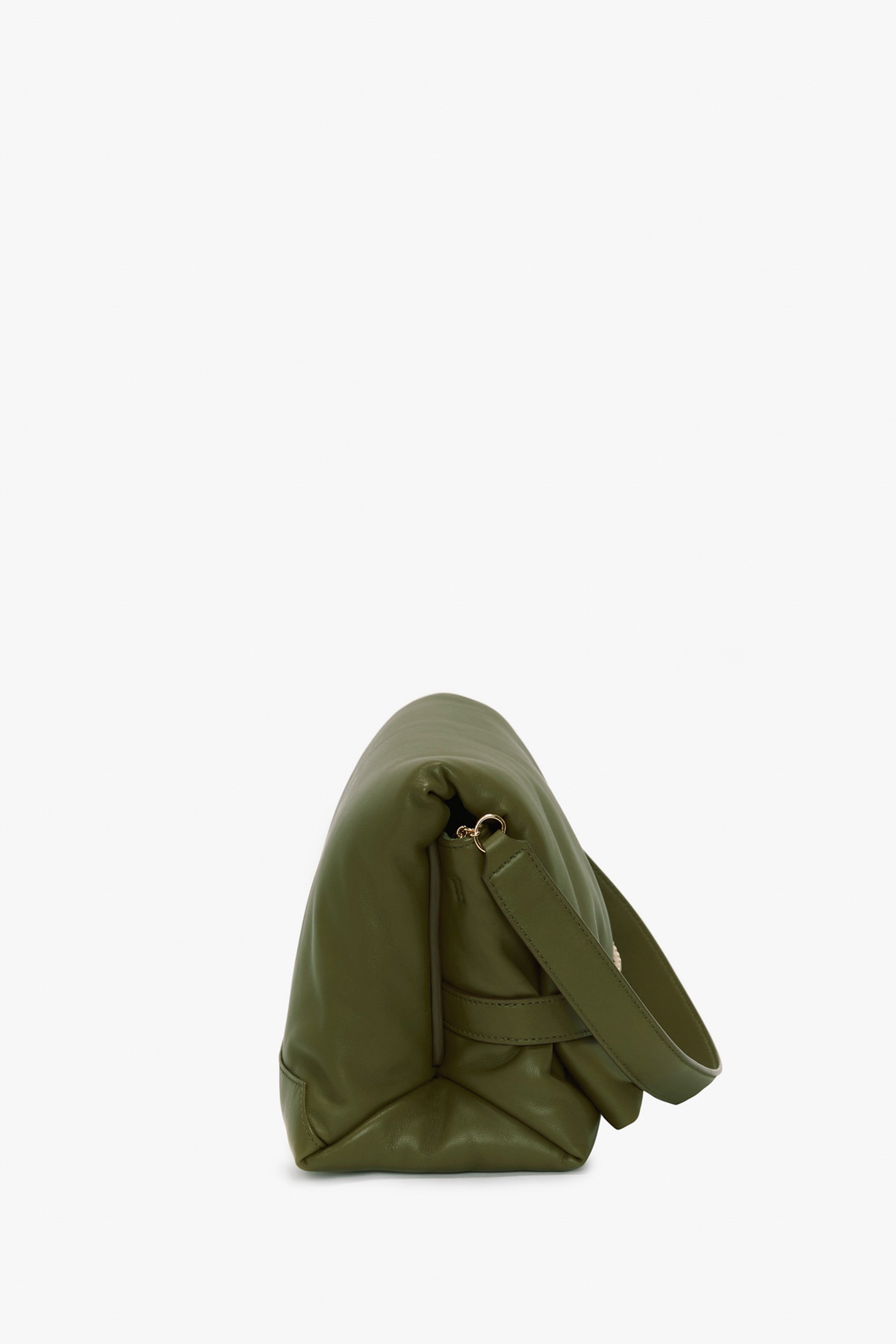 Puffy Chain Pouch With Strap In Khaki Leather - 5