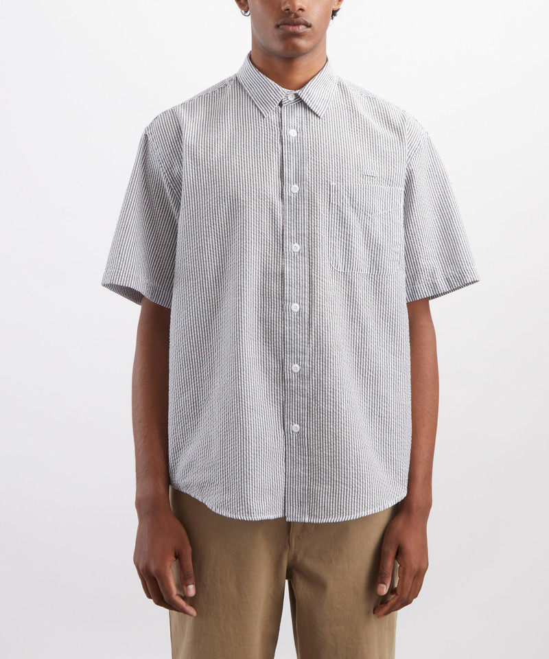 FrizmWORKS OG Stripe Seersucker Half Shirt in Black outlook