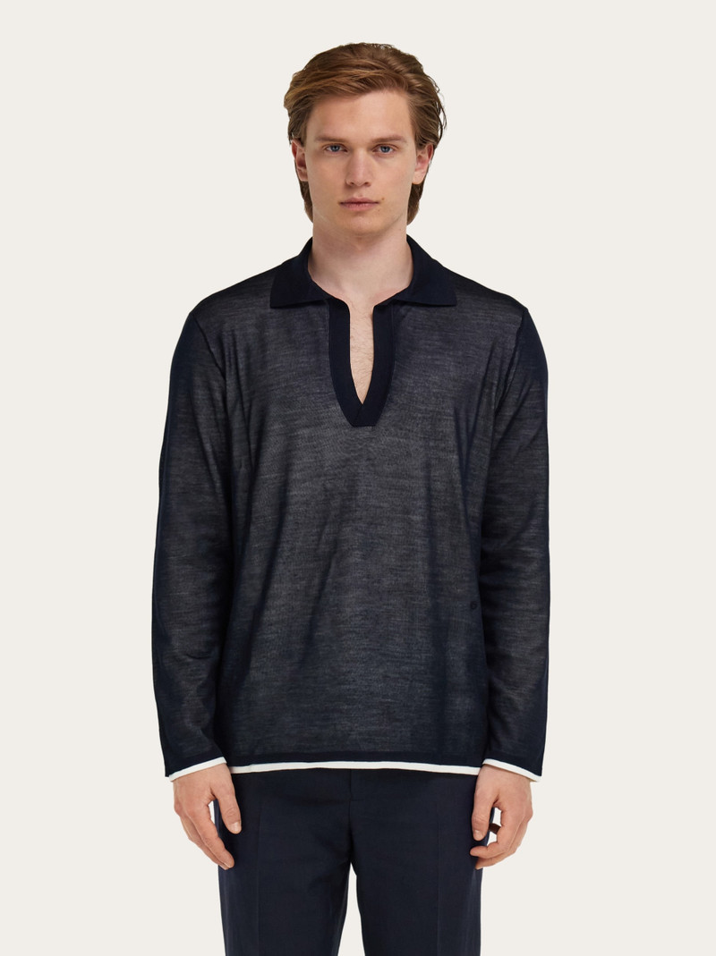 FERRAGAMO Long sleeve knitted silk polo shirt outlook
