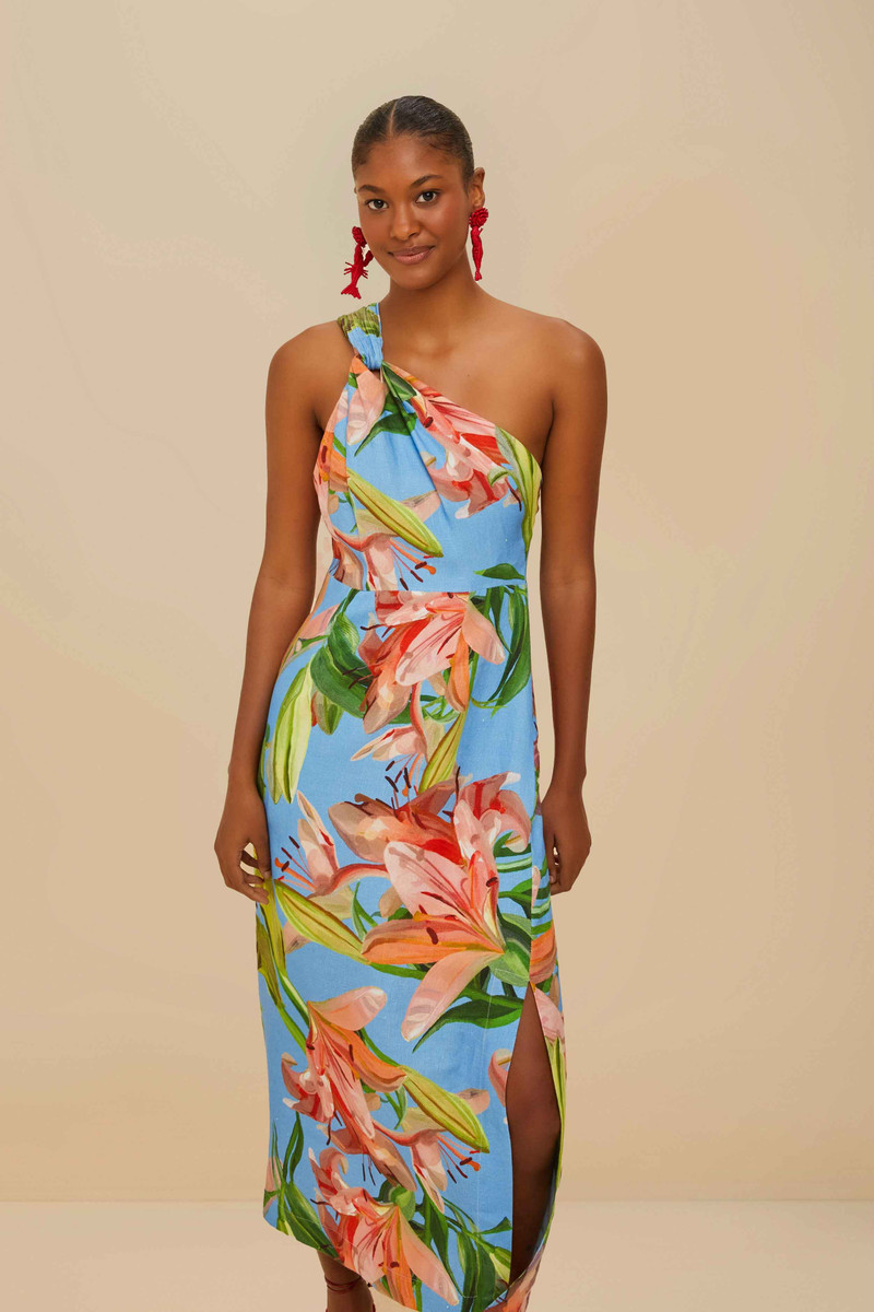 FARM RIO Blue Lily Bloom Euroflax™ Premium Linen Midi Dress outlook