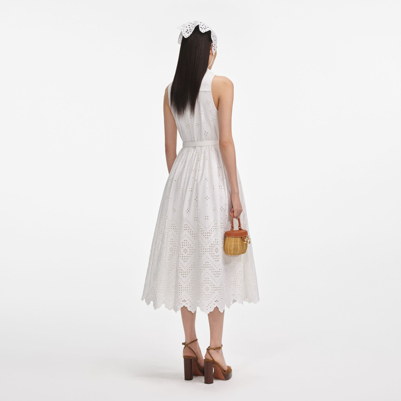 self-portrait White Cotton Broderie Collared Midi Dress outlook