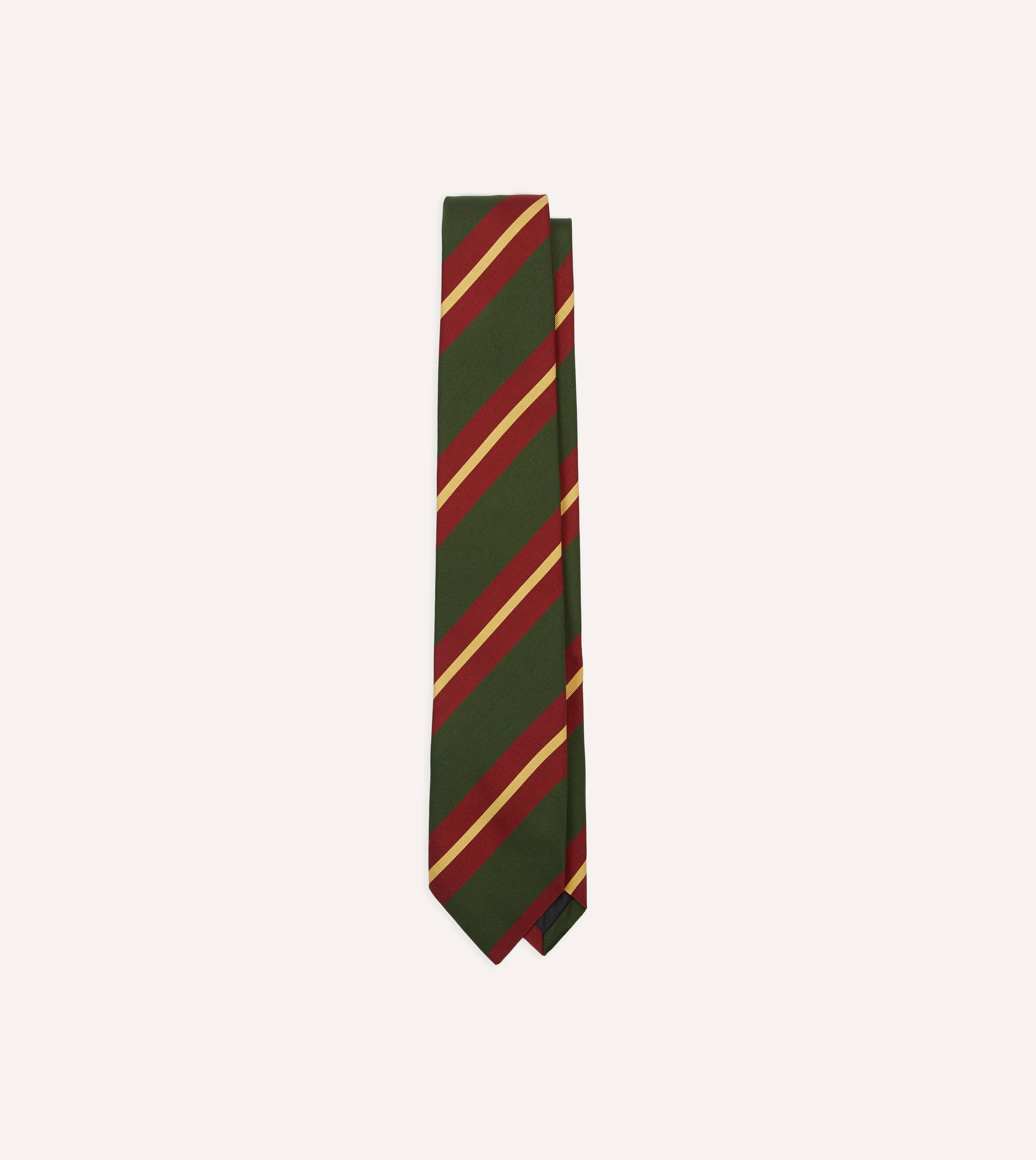 Green, Red and Gold Stripe Mogador Cotton-Silk Tipped Tie - 1