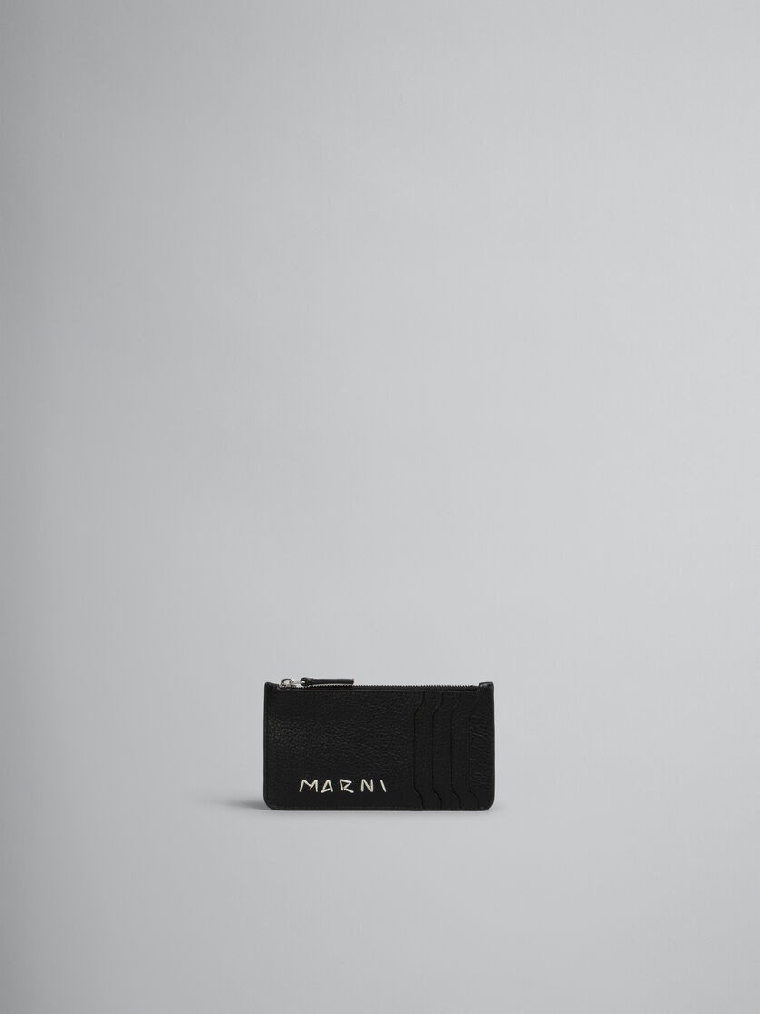 BLACK LEATHER CARD CASE WITH MARNI MENDING - 1