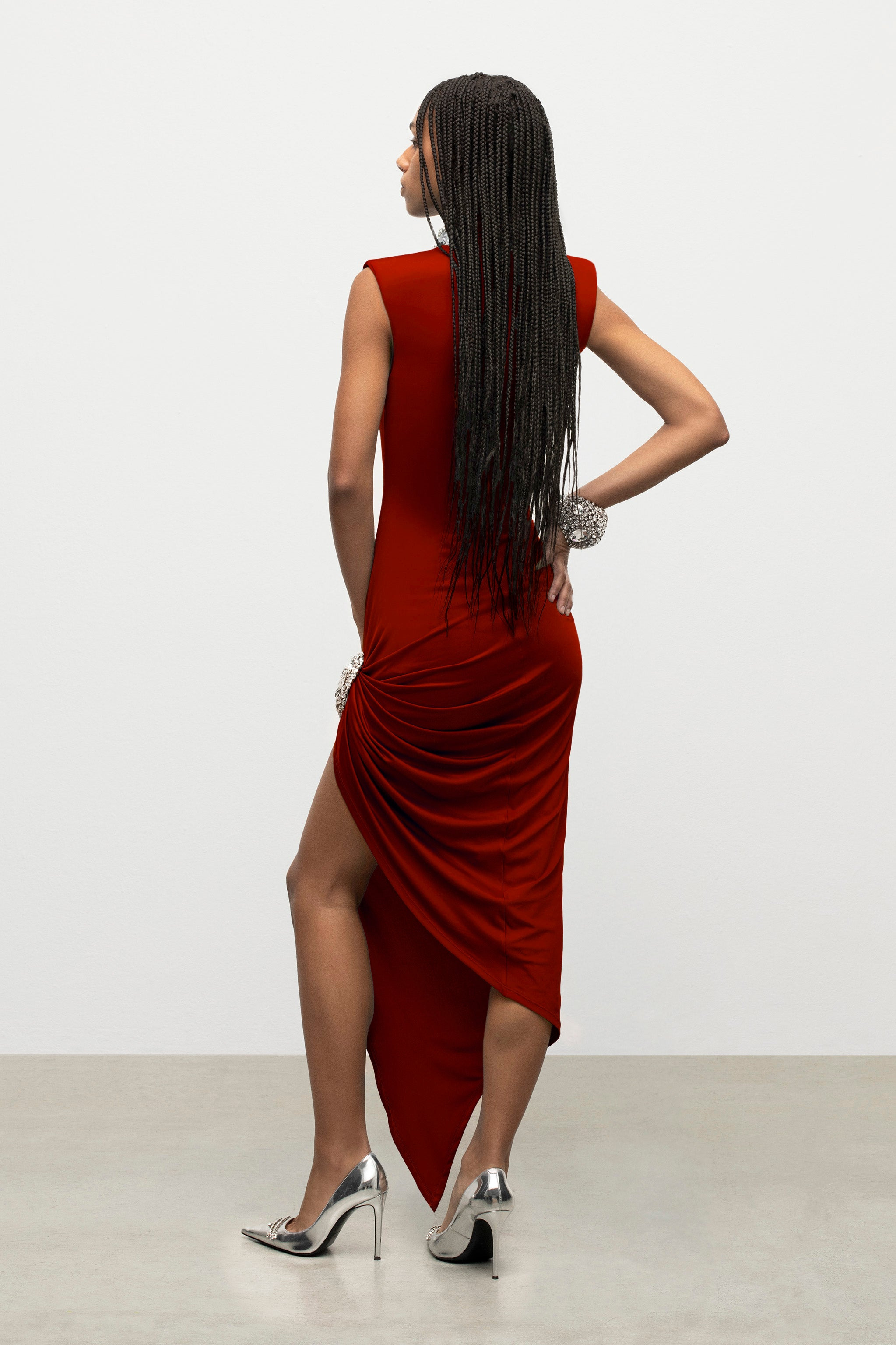 CRYSTAL CLUSTER DRAPED MIDI DRESS - 4