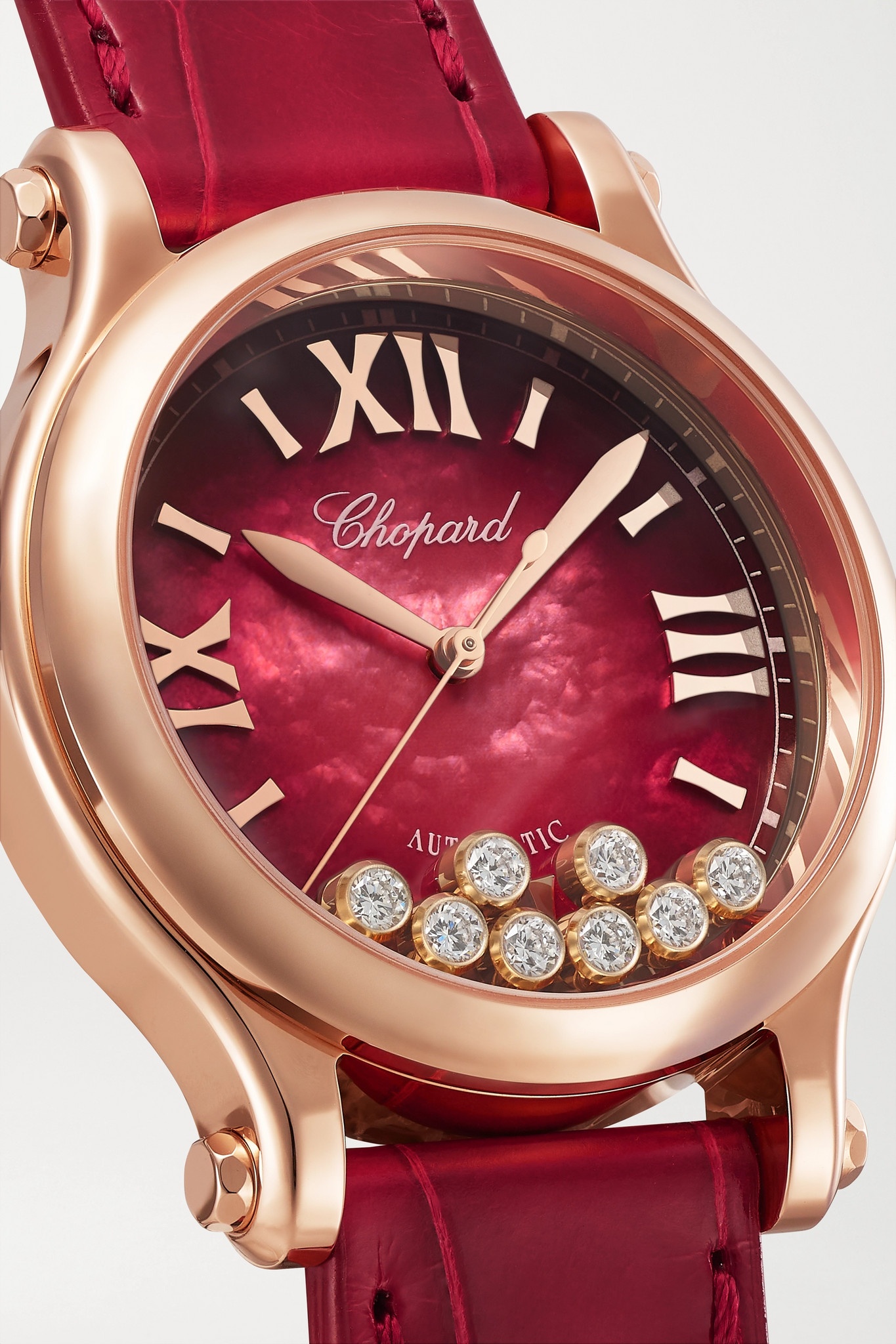 Happy Sport Automatic 33mm 18-karat rose gold, alligator, mother-of-pearl and diamond watch - 5