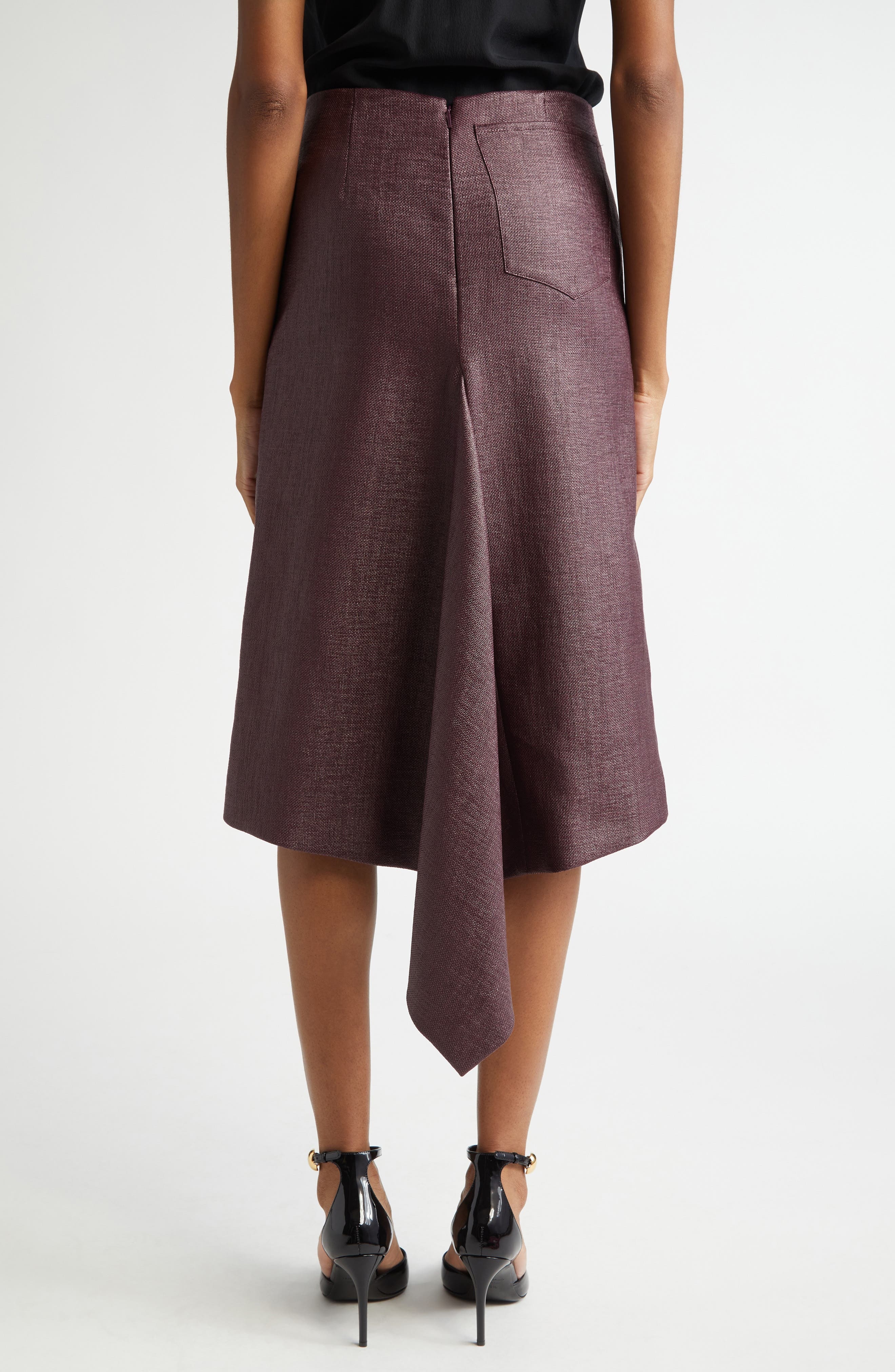 FERRAGAMO Asymmetric Cascade Detail Skirt in Oxblood at Nordstrom - 3