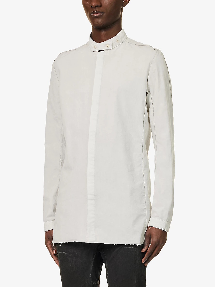 Band-collar long-sleeved stretch-cotton and linen shirt - 3