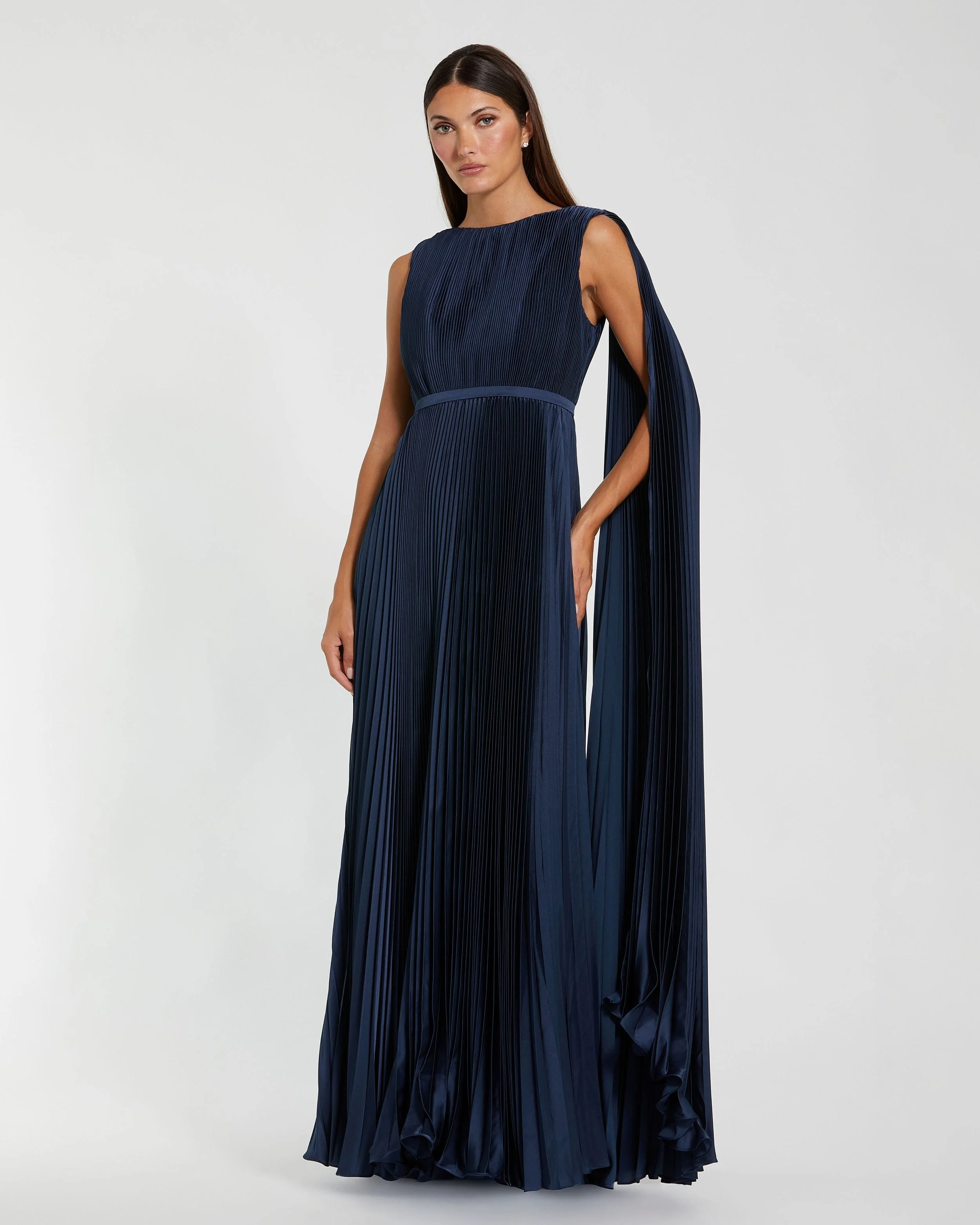 Midnight Pleated Cape Back Gown - 1