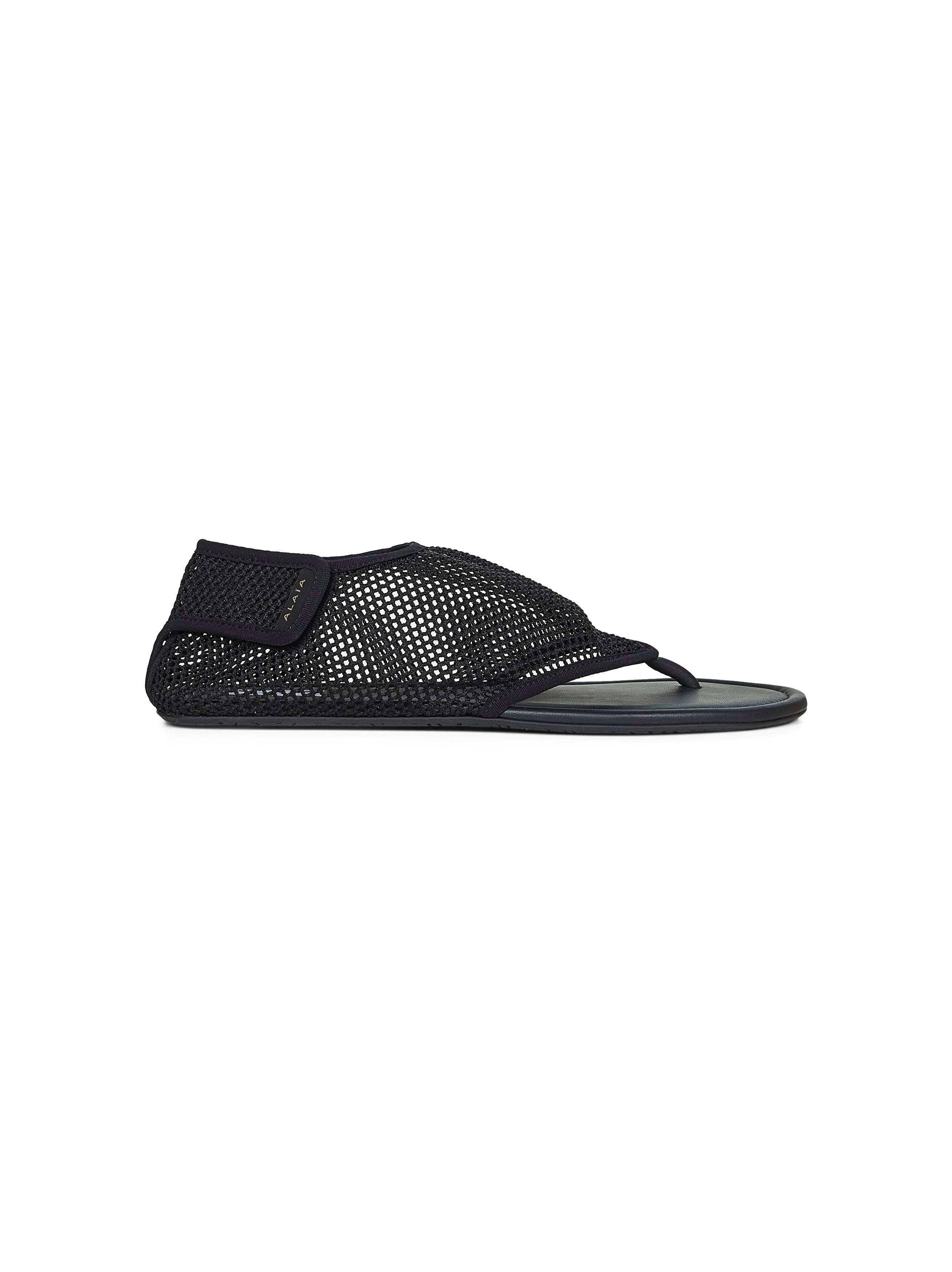 Alaïa Women Black Fishnet Fabric Thing Sandals - 1