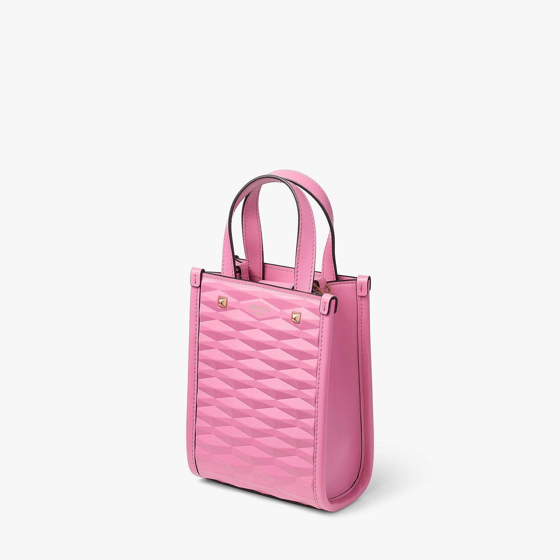 Mini N/S Tote
Candy Pink Diamond Embossed 3D Leather Mini Tote Bag - 3