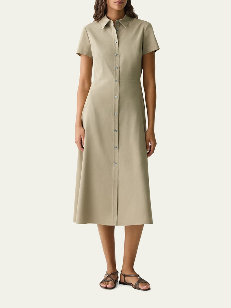 Theory Good Linen Short-Sleeve Button-Front Midi Shirt Dress outlook