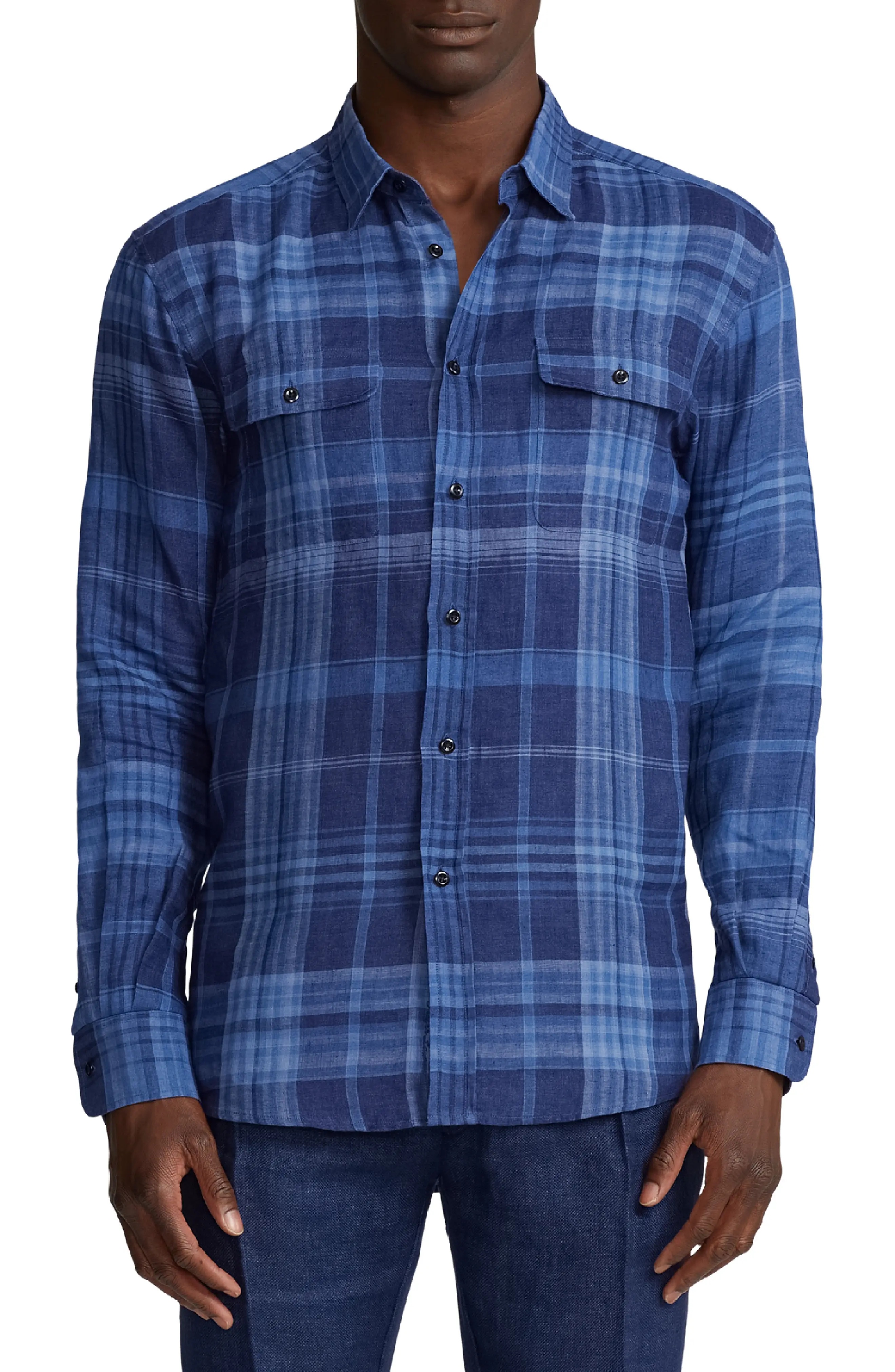 Cooper Plaid Linen Sport Shirt - 1