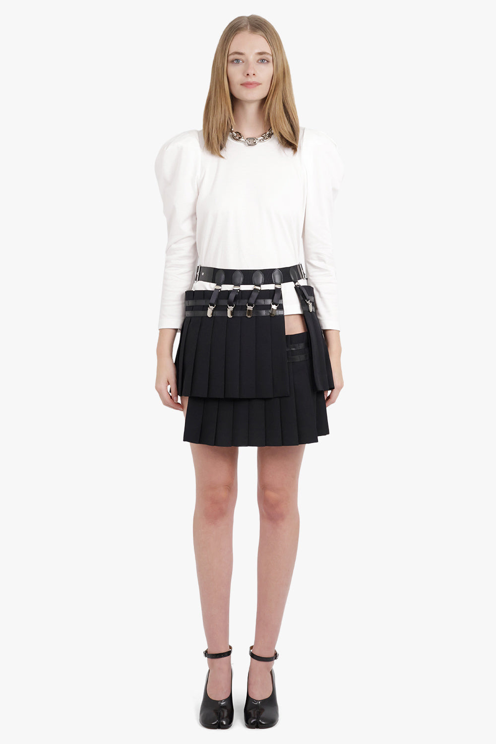 LAYERED MINI PLEAT SKIRT WITH CLIP DETAIL | BLACK - 4
