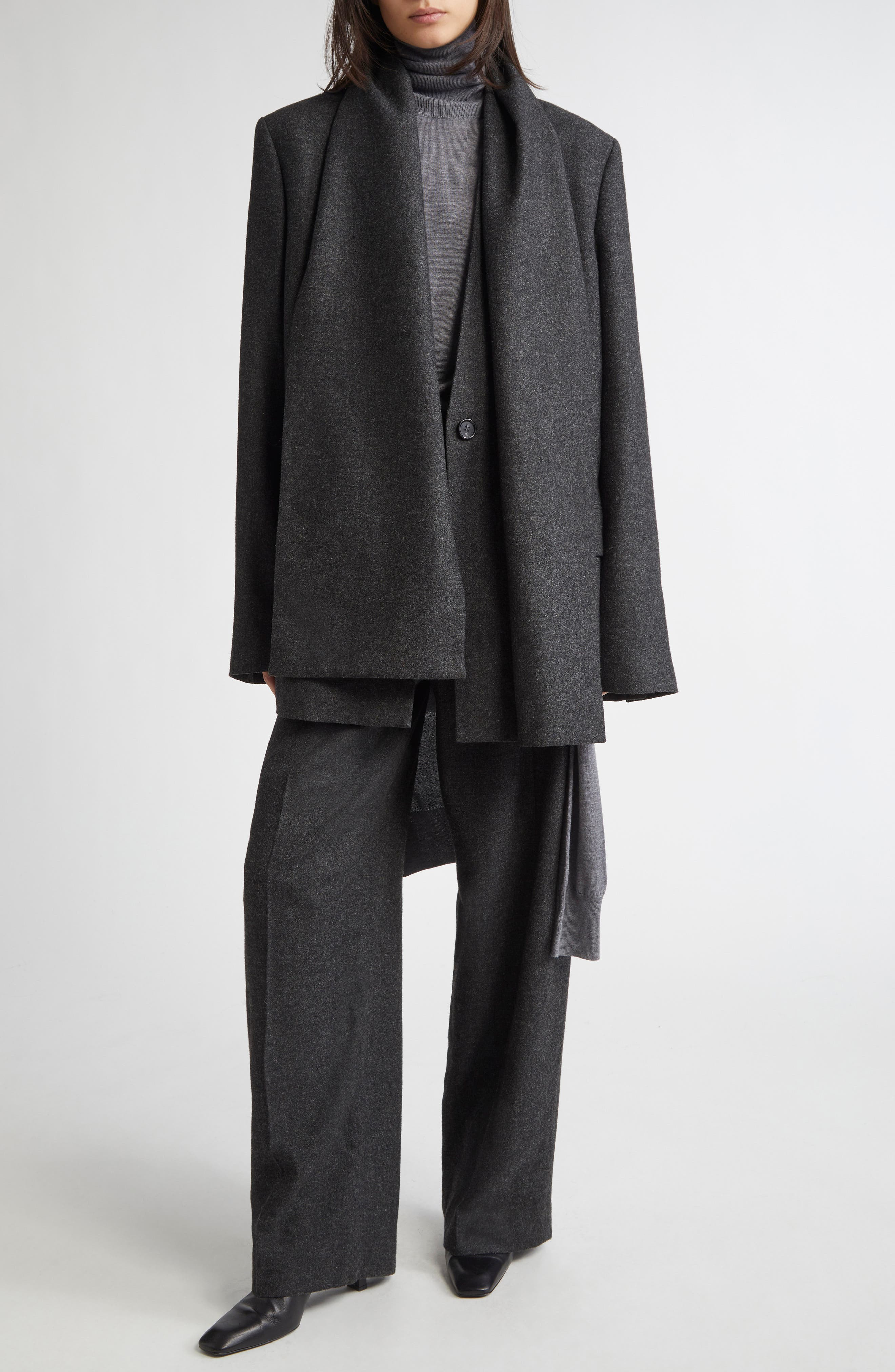 TOTEME Mélange Flannel Scarf Blazer in Charcoal Melange at Nordstrom - 2
