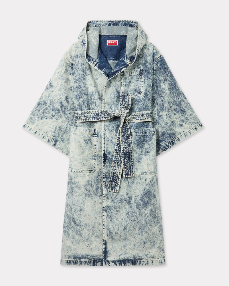 Double-breasted coat in japanese denim with kimono sleeves 1