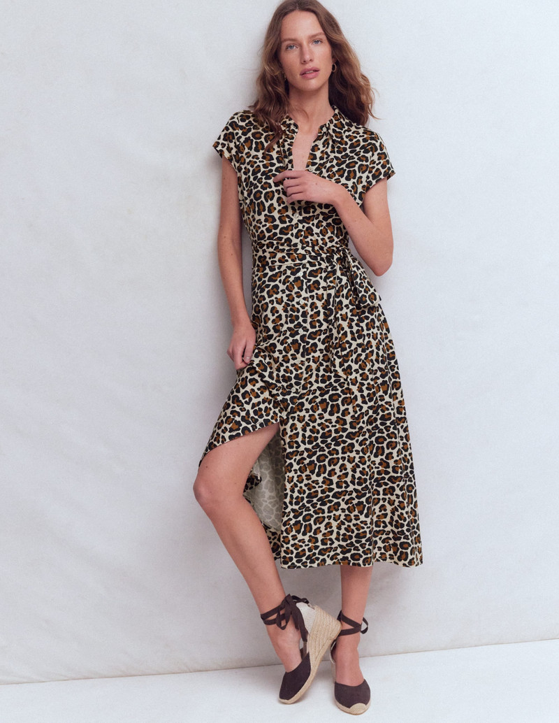 Marcia Jersey Shirt Dress-Almond Milk, Cheetah Pop 2