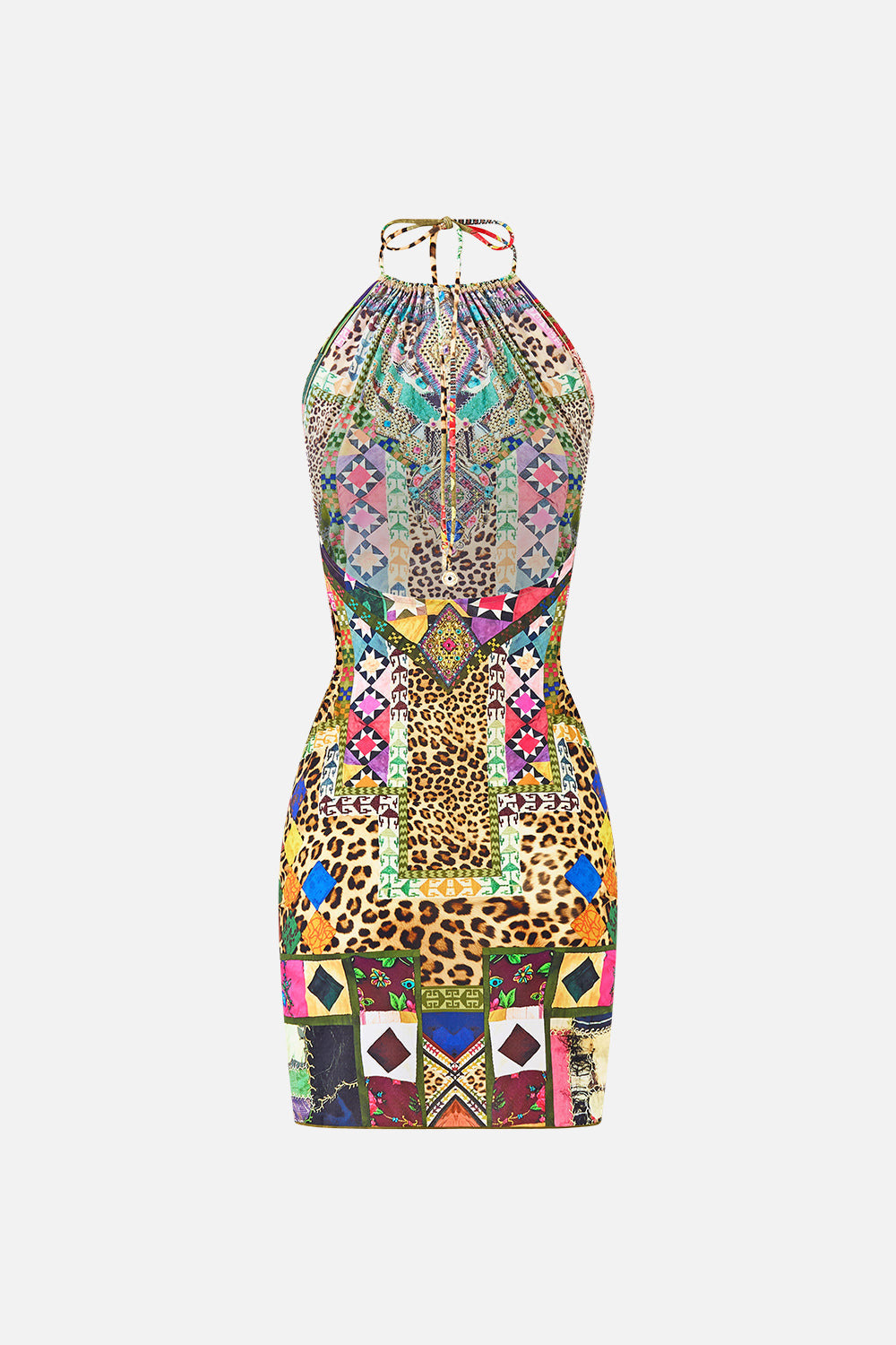 HALTER BEACH MINI DRESS W CUT OUT WAIST TRIM - 7