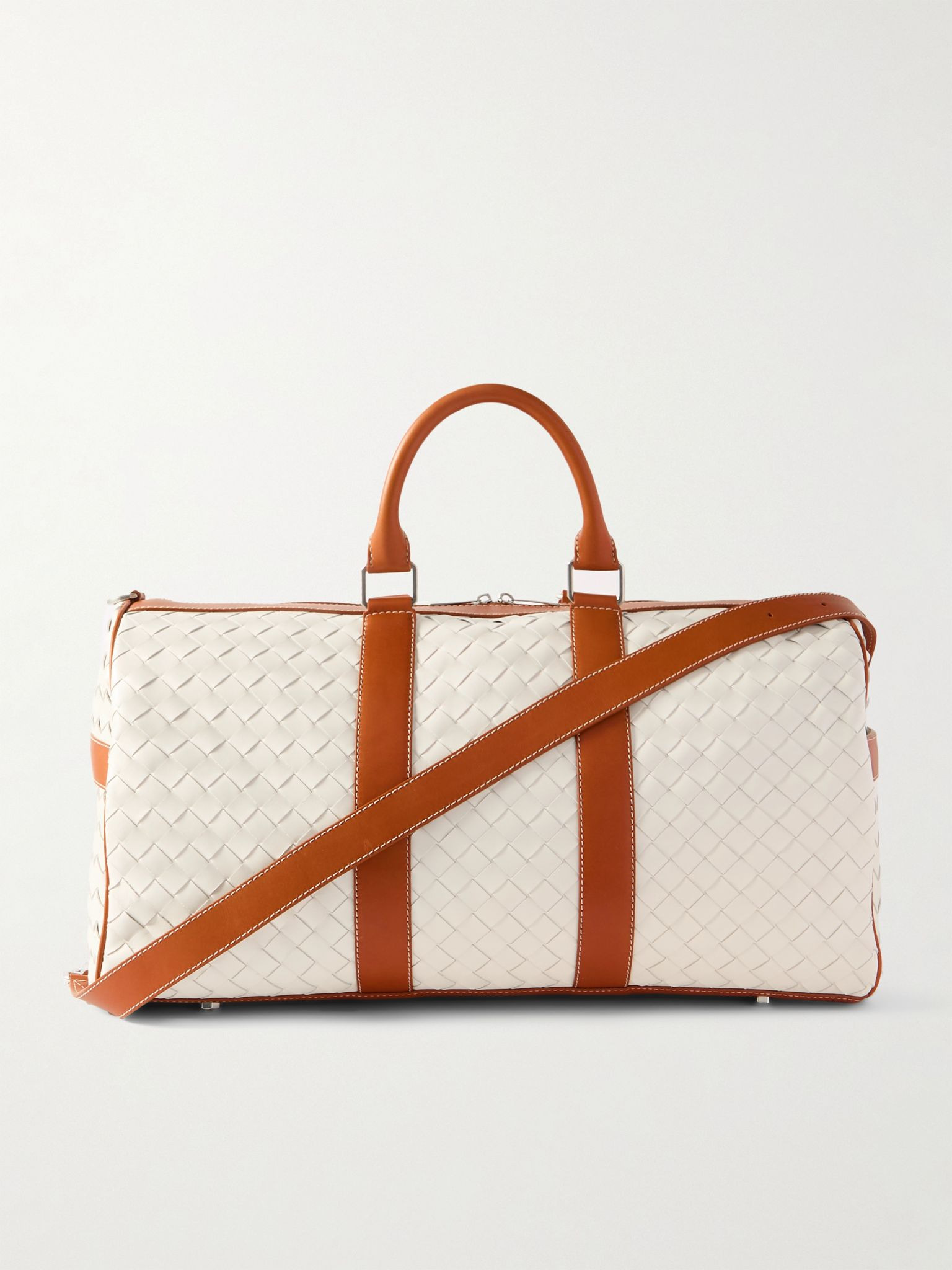 Medium Intrecciato Leather Duffle Bag Cream - 1