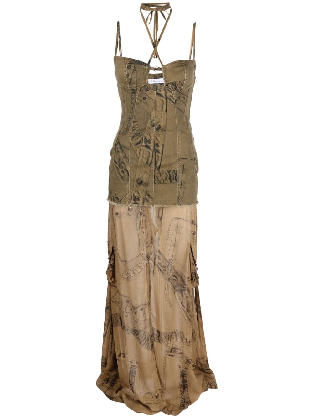 graphic-print semi-sheer dress - 1