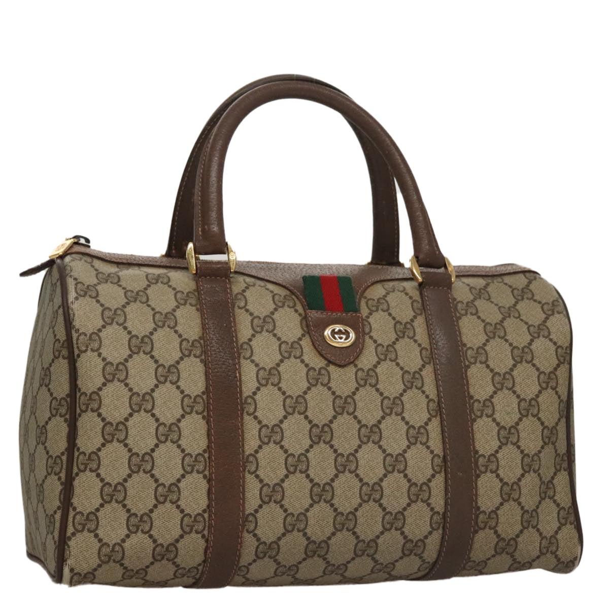 GUCCI GG Supreme Web Sherry Line Hand Bag Pvc Beige Gold 40 02 007 - 1