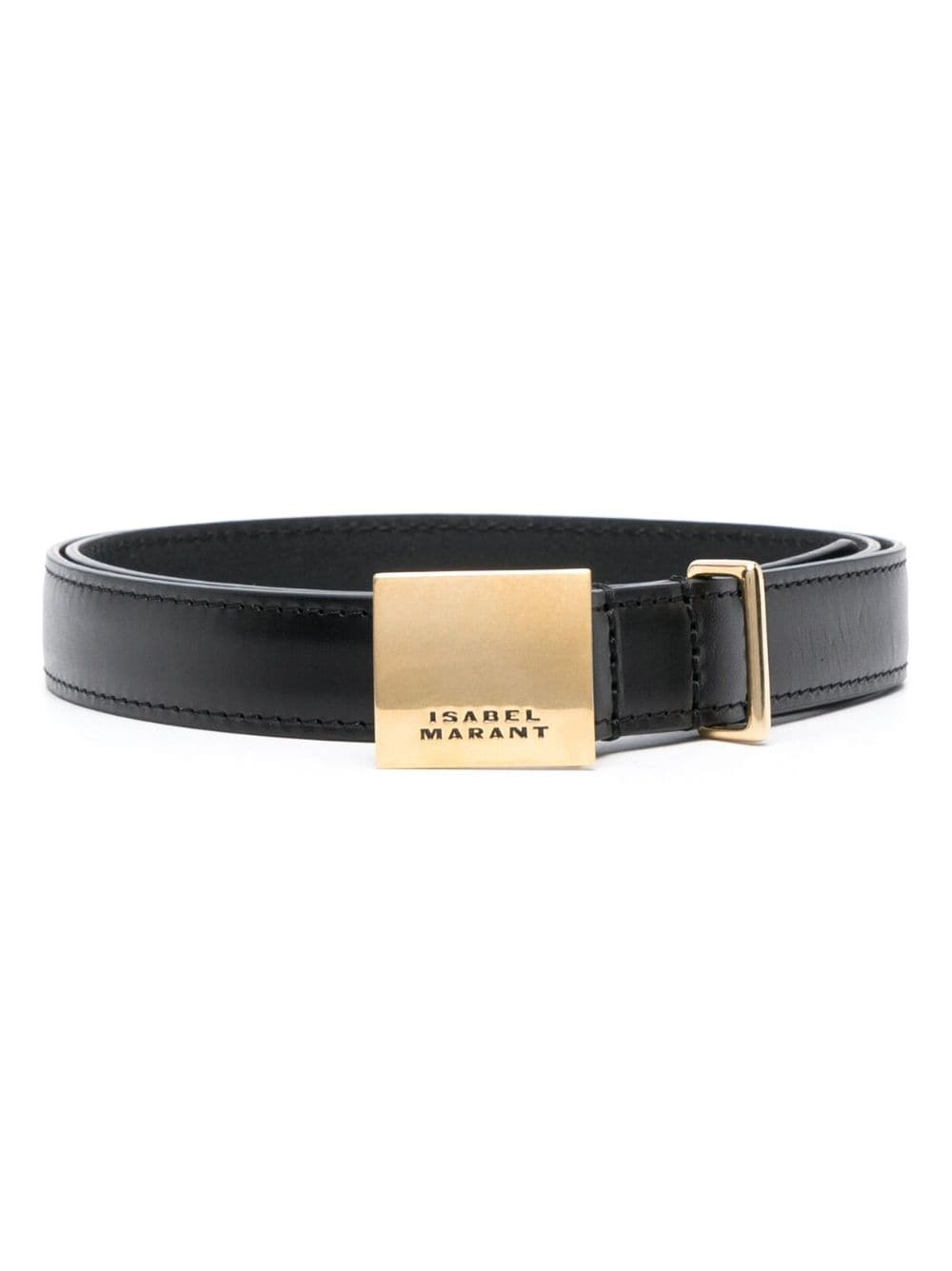 Lowell engraved-buckle leather belt - 1