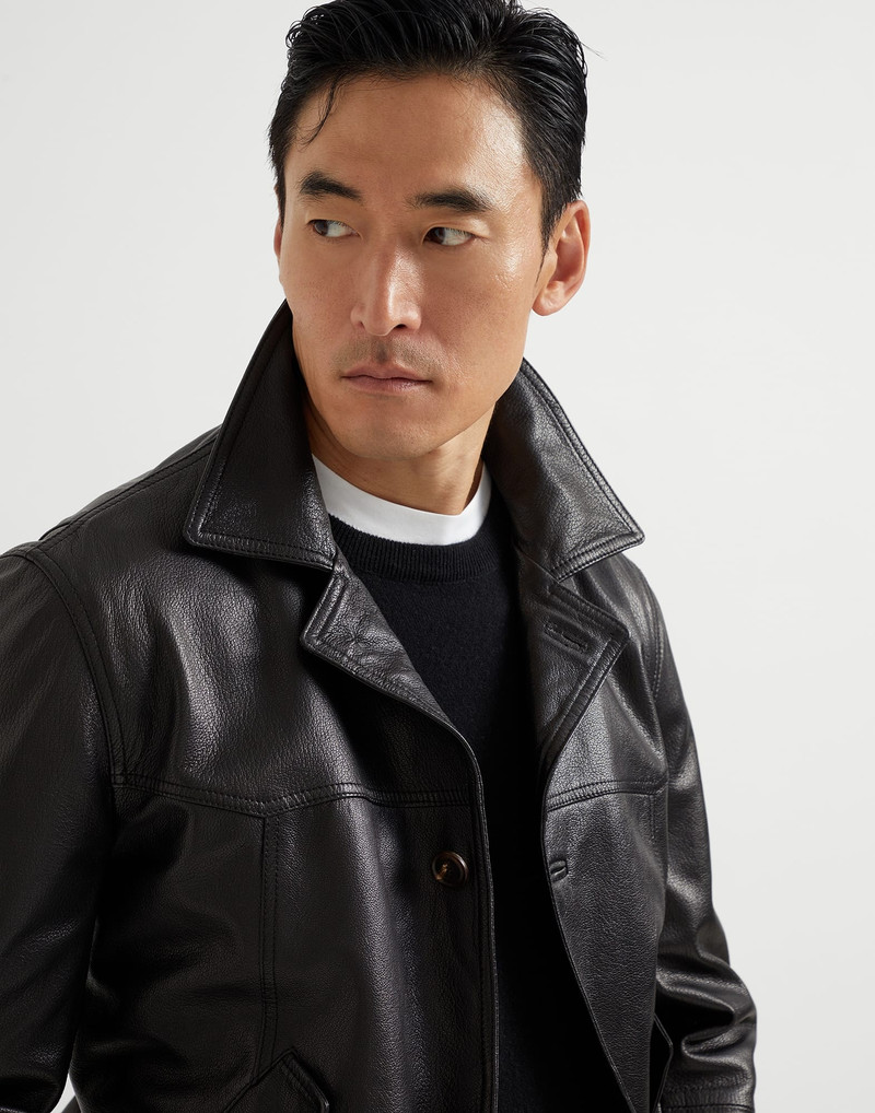 Grained 가죽 Outerwear 재킷과 캠프 칼라 3
