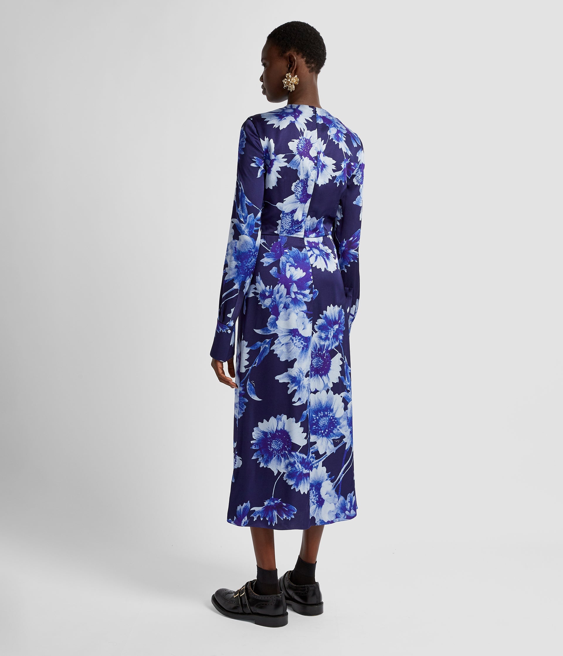 LONG SLEEVE DRAPED MIDI DRESS - 5