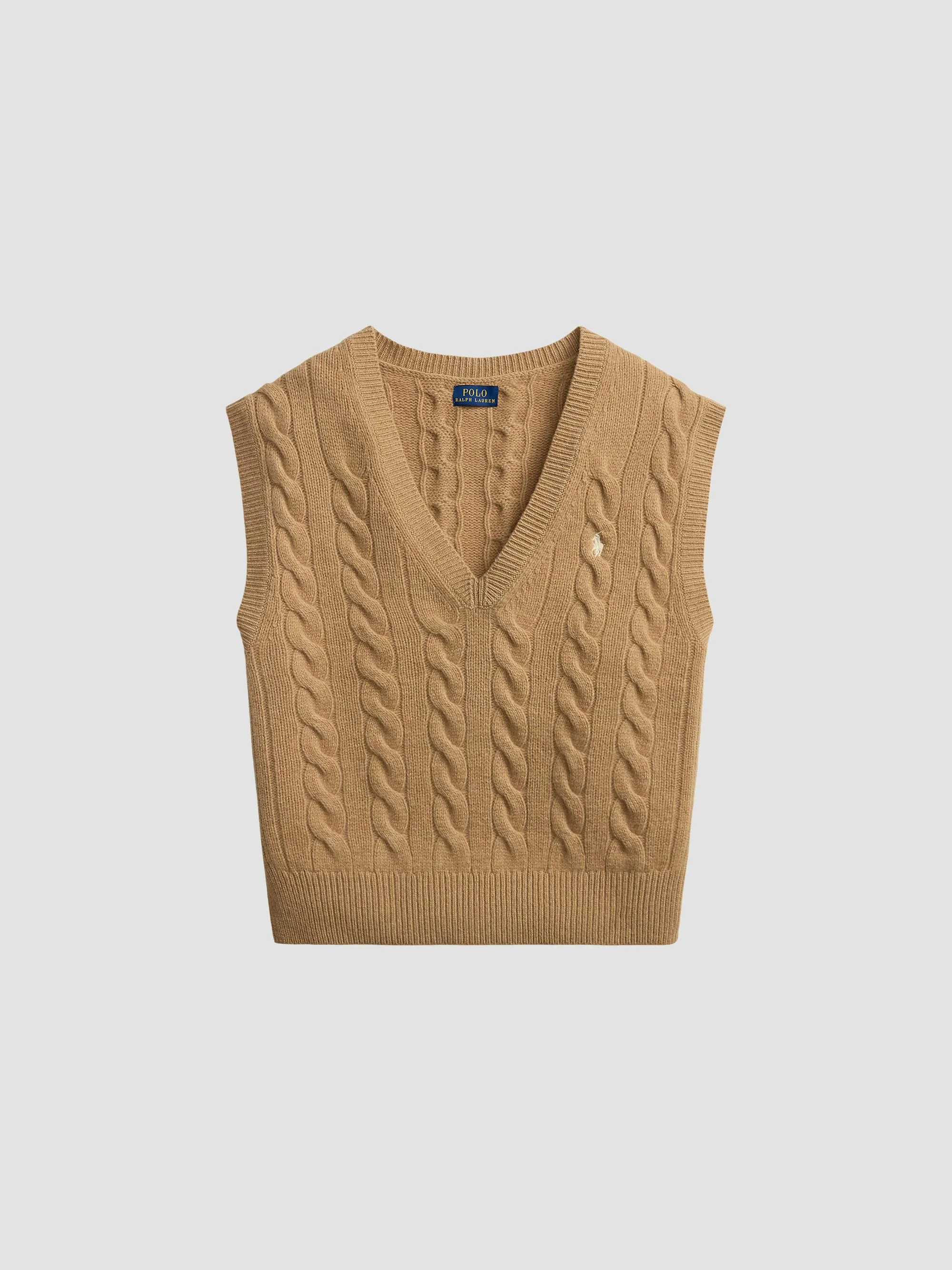 Women's Cable-Knit Wool-Cashmere Sweater Vest - Collection Camel Melange - 1
