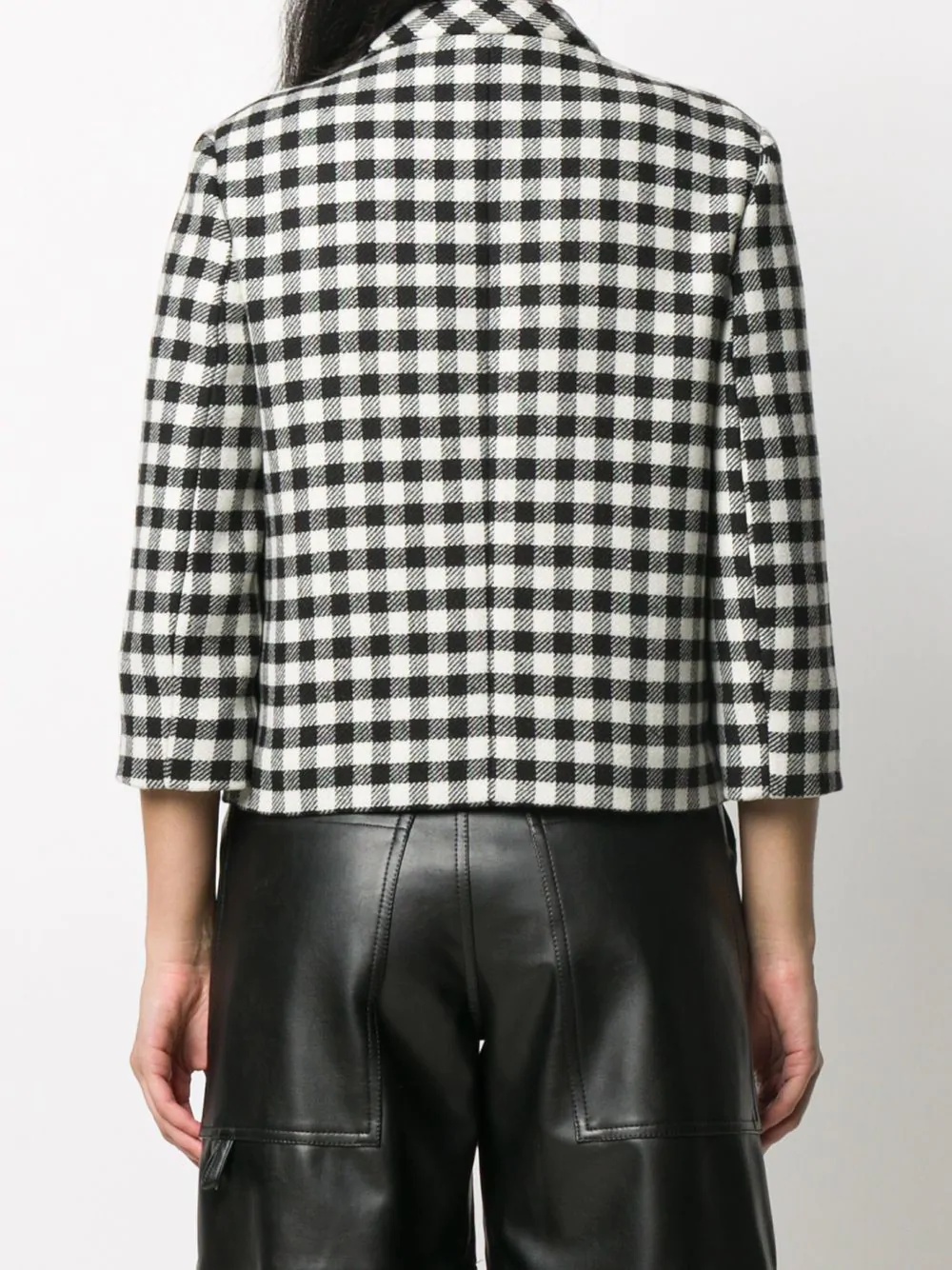 gingham-check cropped jacket - 4