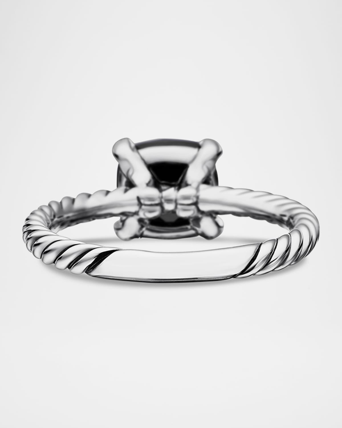Chatelaine Ring with Black Onyx and Diamonds in Silver, 8mm, Size 10 - 7