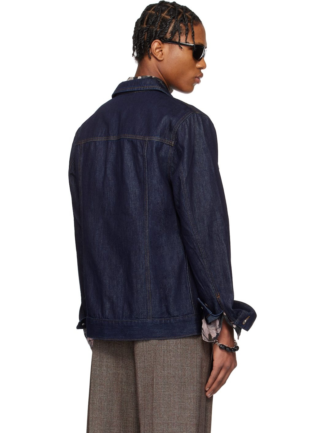 Navy Paneled Denim Jacket - 3