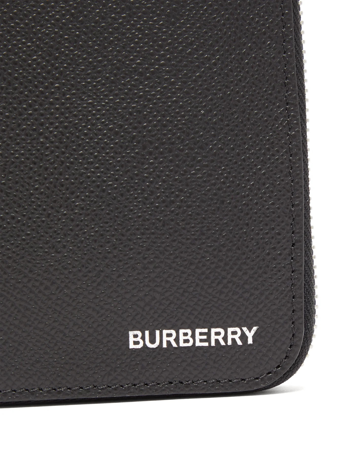 Logo-stamped grained-leather continental wallet - 4