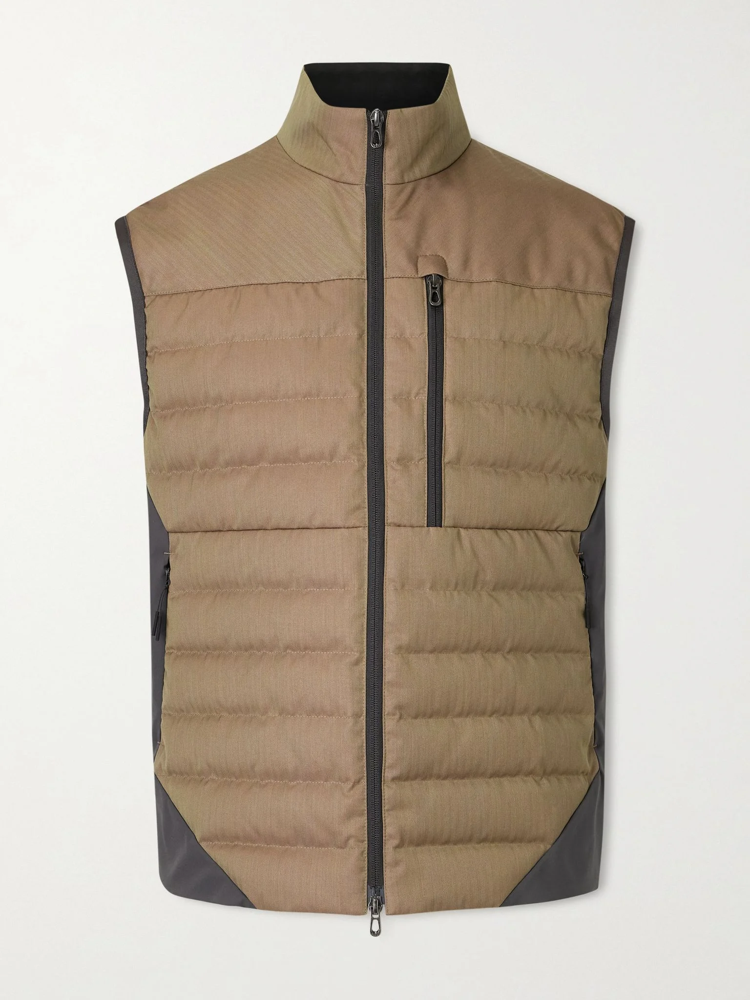 Intrepid Shell-Trimmed Quilted Herringbone Virgin Wool Down Gilet Brown - 1
