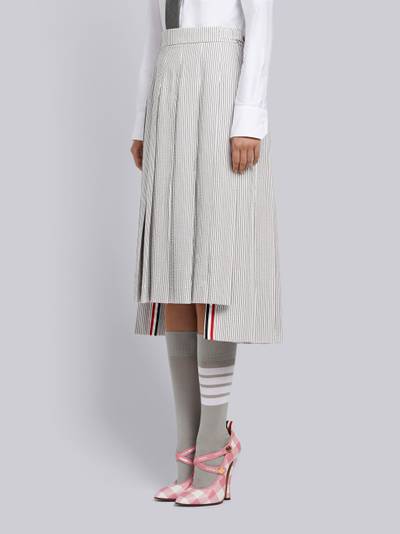Thom Browne Medium Grey Seersucker Below-the-knee Pleated Skirt outlook