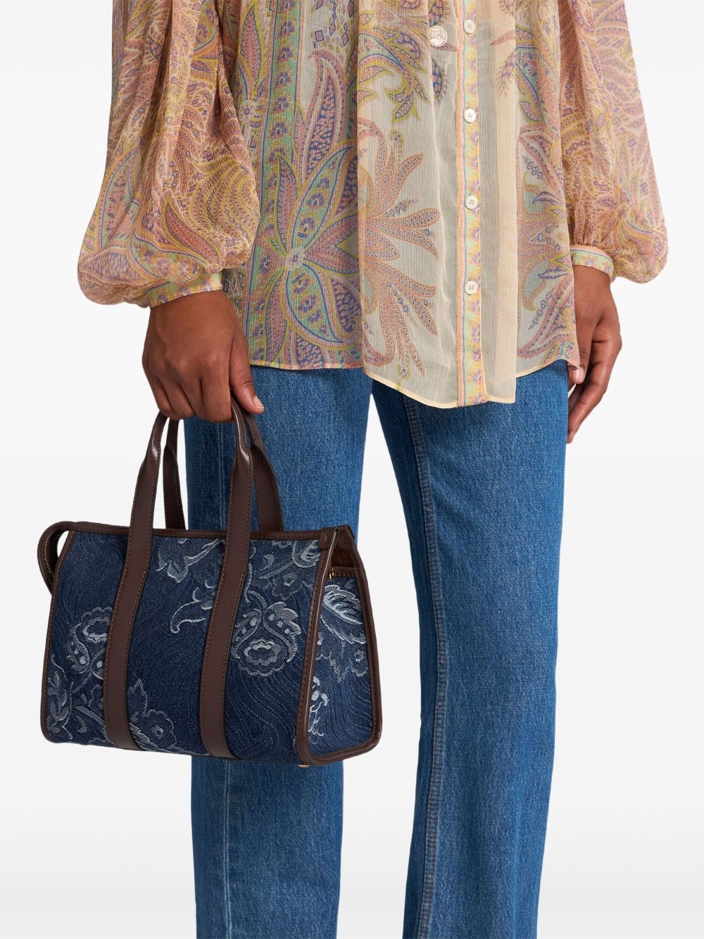 floral-jacquard denim tote bag - 2