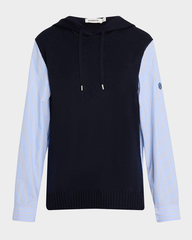 Men's Adonis Stripe Poplin and Knit Mix Combo Hoodie - 1
