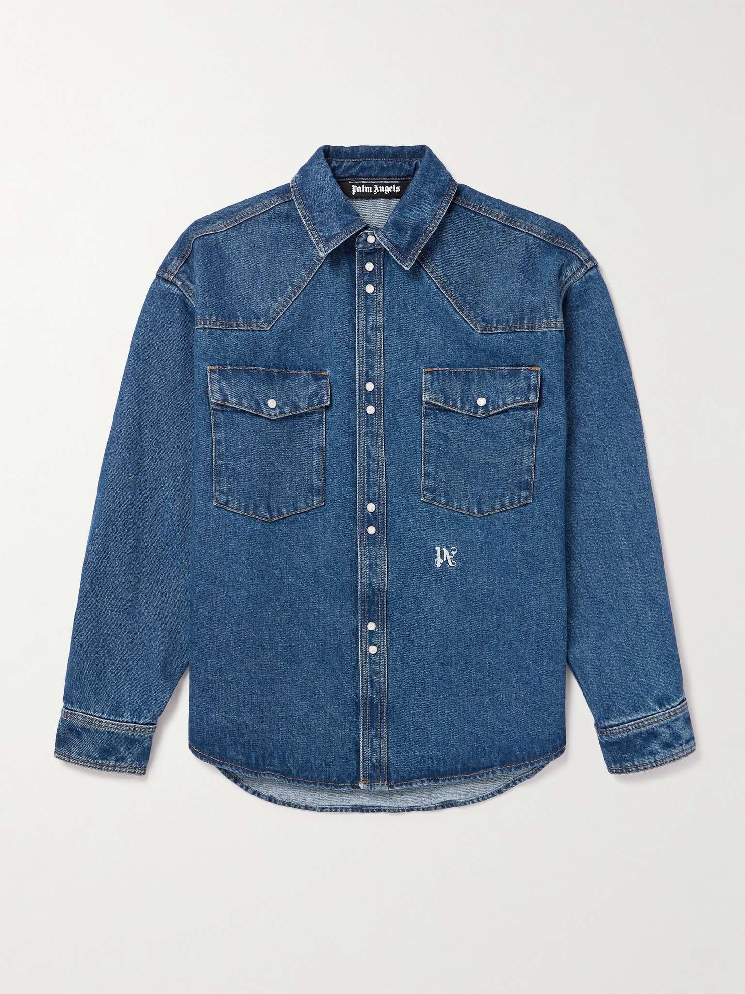 Logo-Embroidered Denim Western Shirt - 1