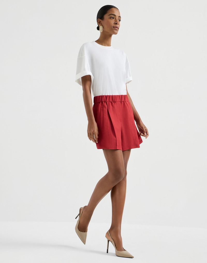 Viscose and linen fluid twill baggy shorts 5