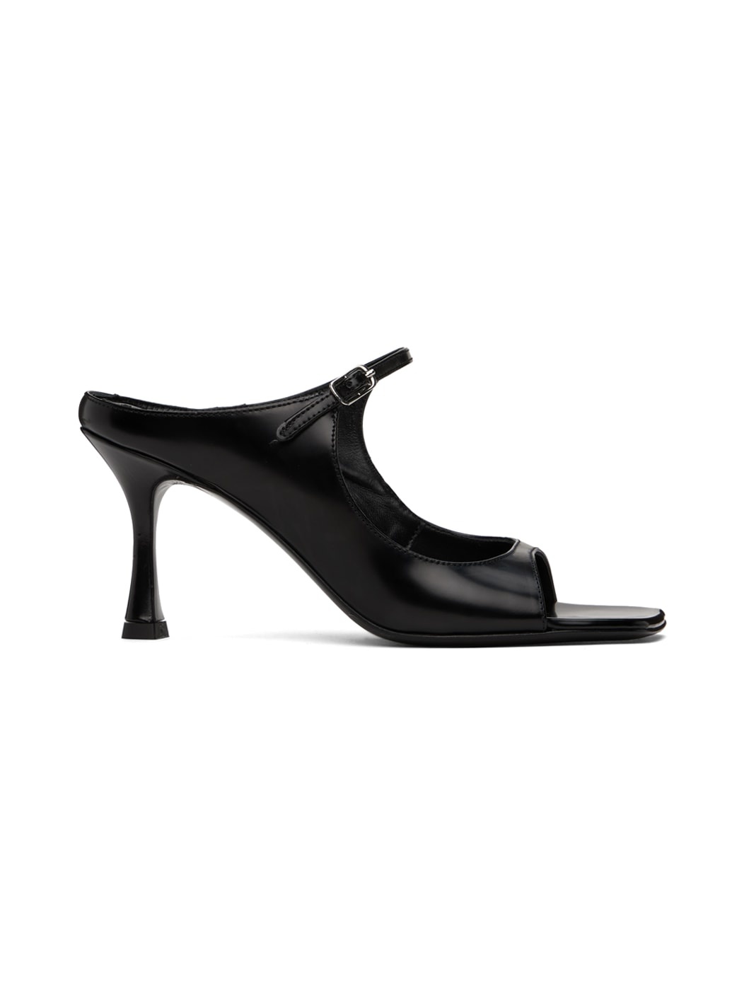 Black Strappy Leather Heeled Sandals - 1