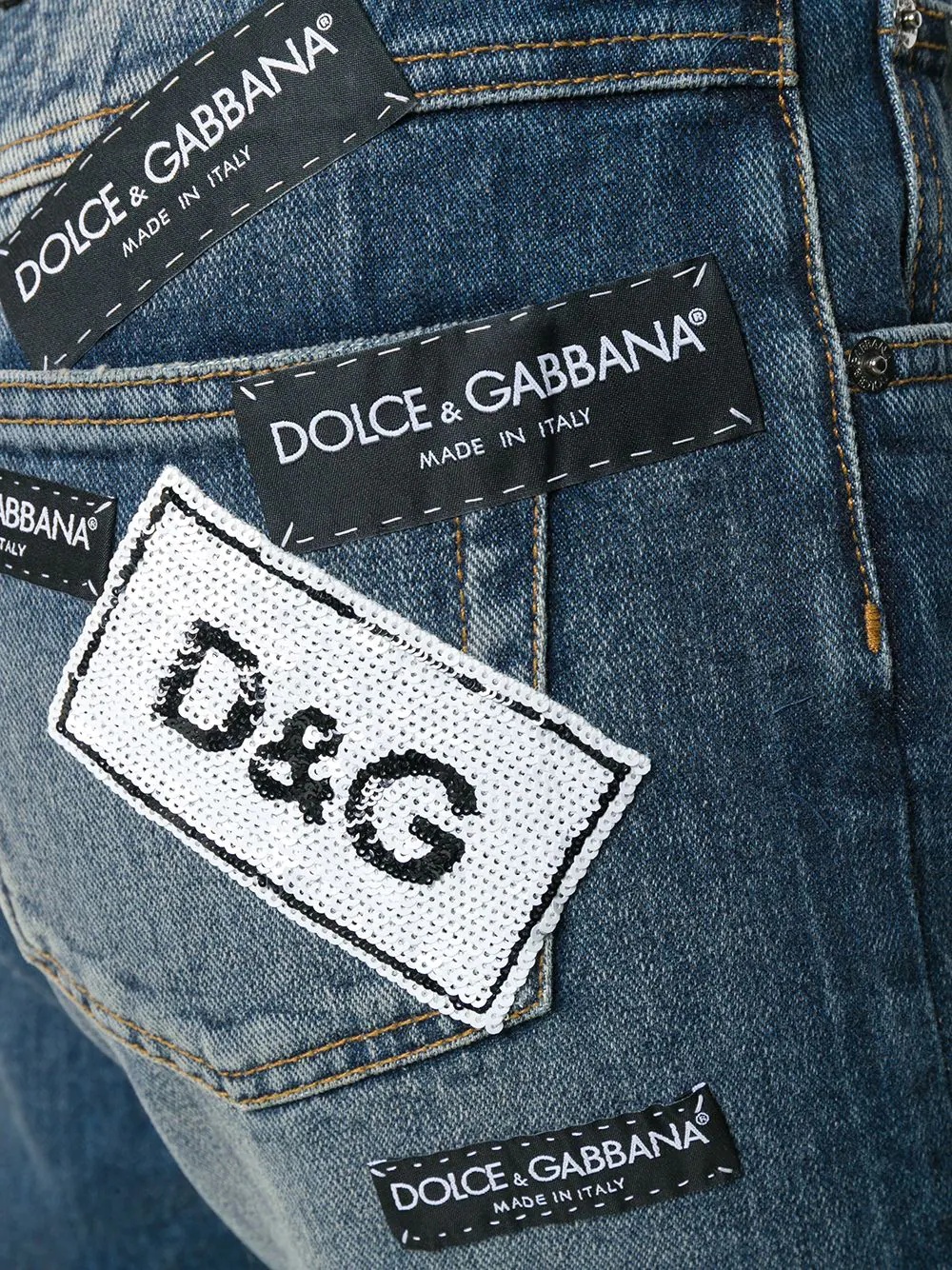 deconstructed logo patch jeans - 5