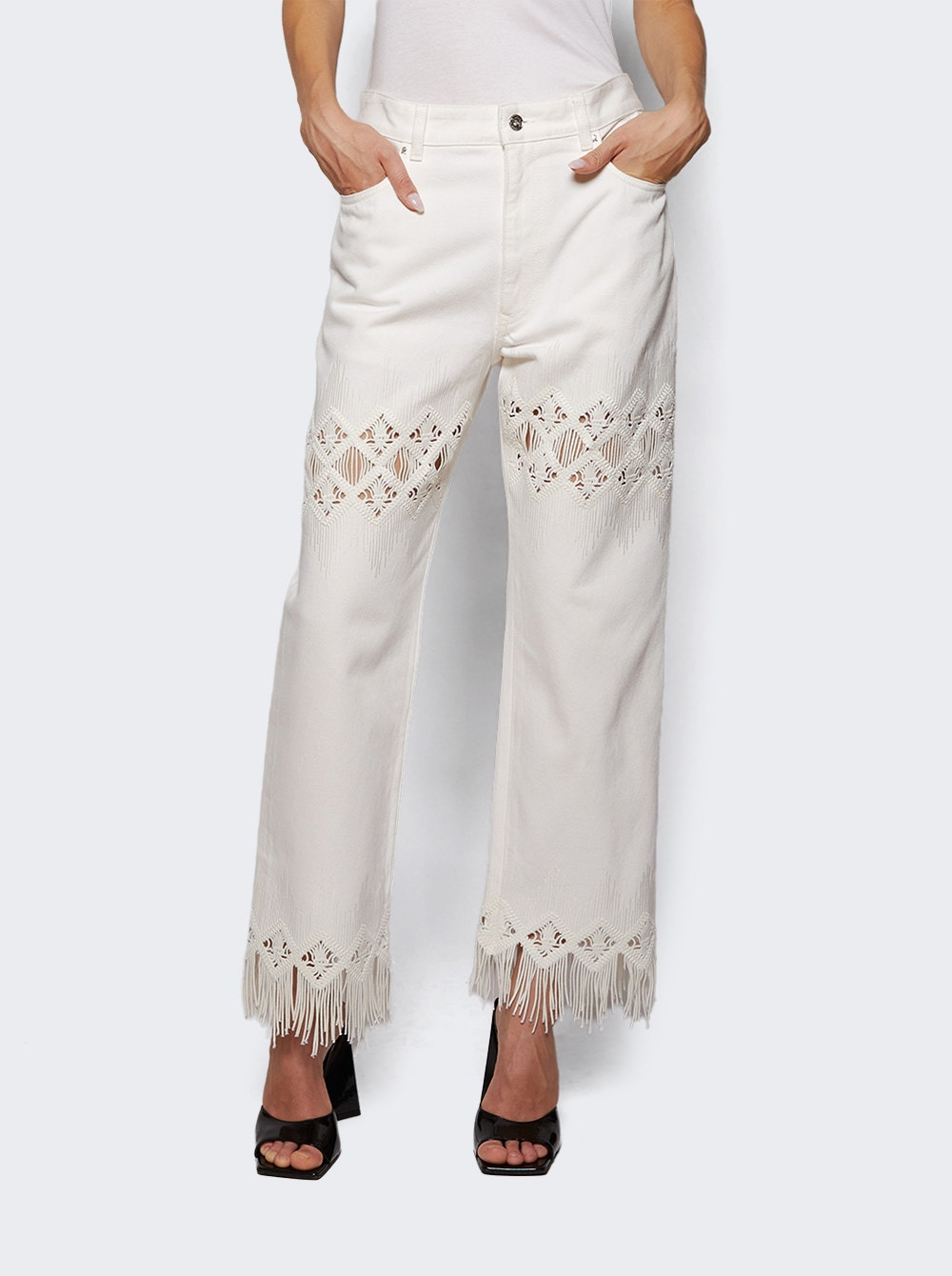 Embroidered Denim Trousers Off White - 2