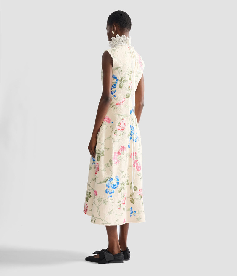 EMBROIDERED COTTON TWILL HOURGLASS MIDI DRESS 4