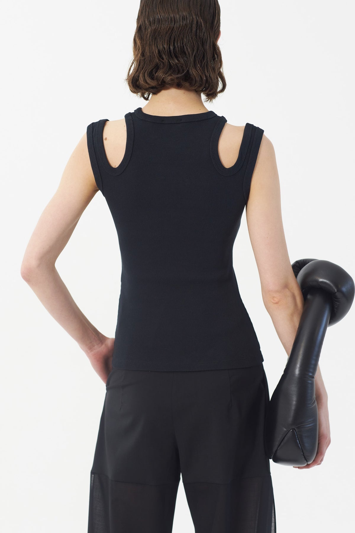 ORGANIC COTTON MULTI STRAP TANK TOP BLACK - 3
