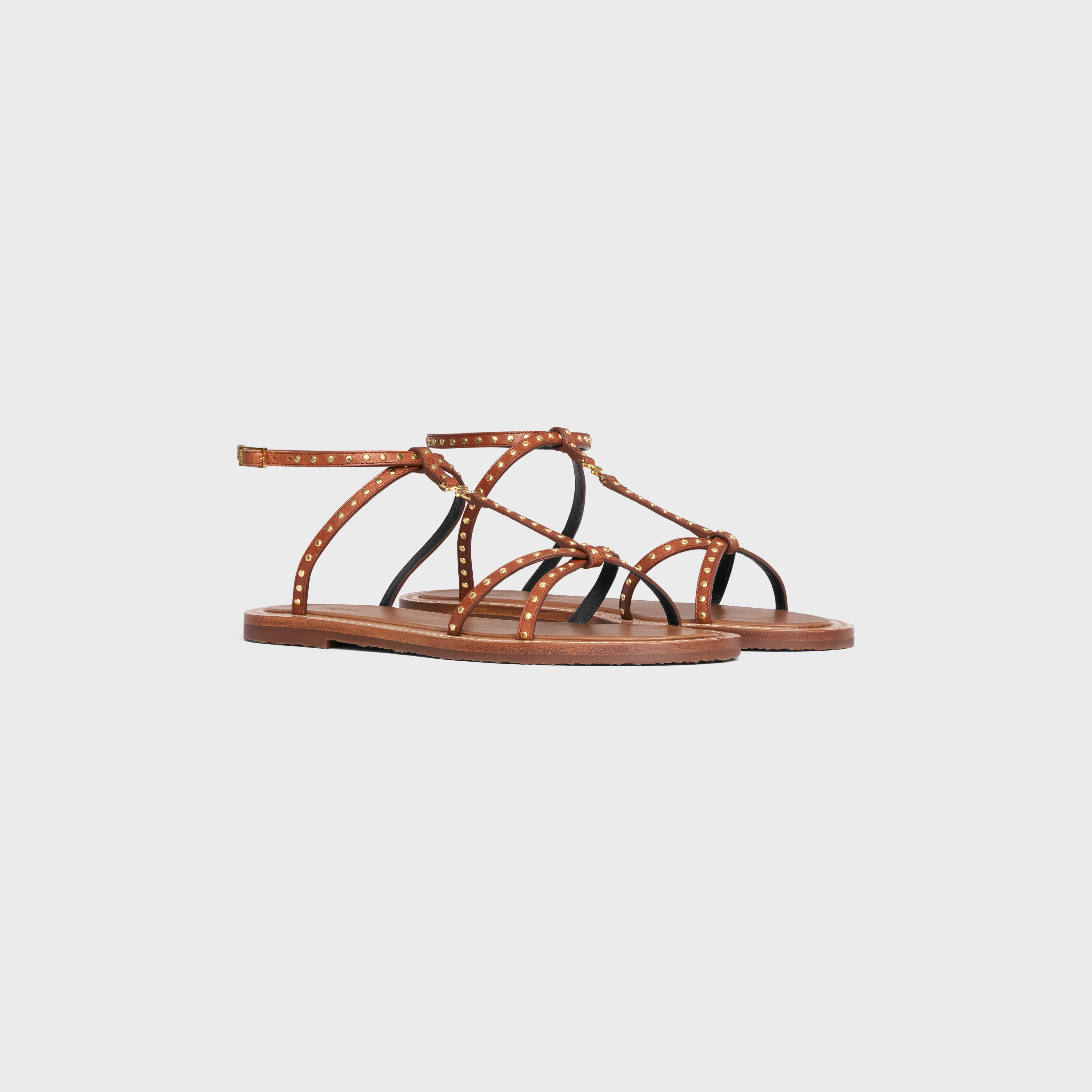 TAILLAT FLAT SANDAL WITH STUDS in CALFSKIN - VEGETAL TANNING & STUDS - 2